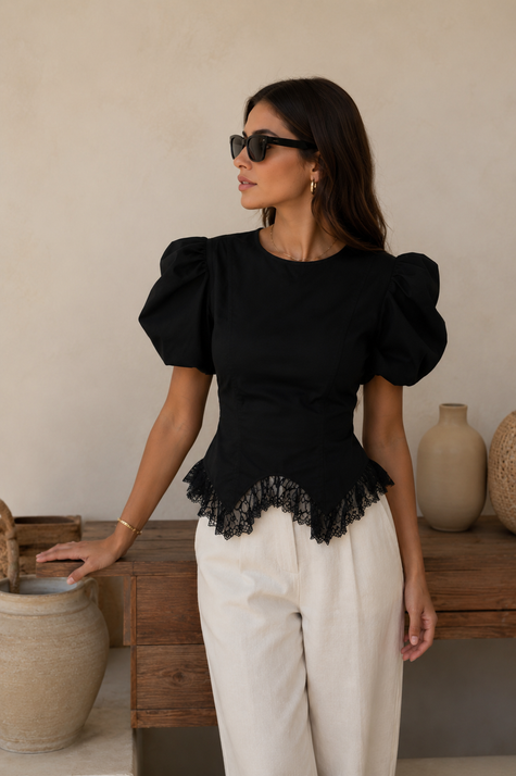 Blusa Positano – Blusa Manga Abullonada Encaje Mujer