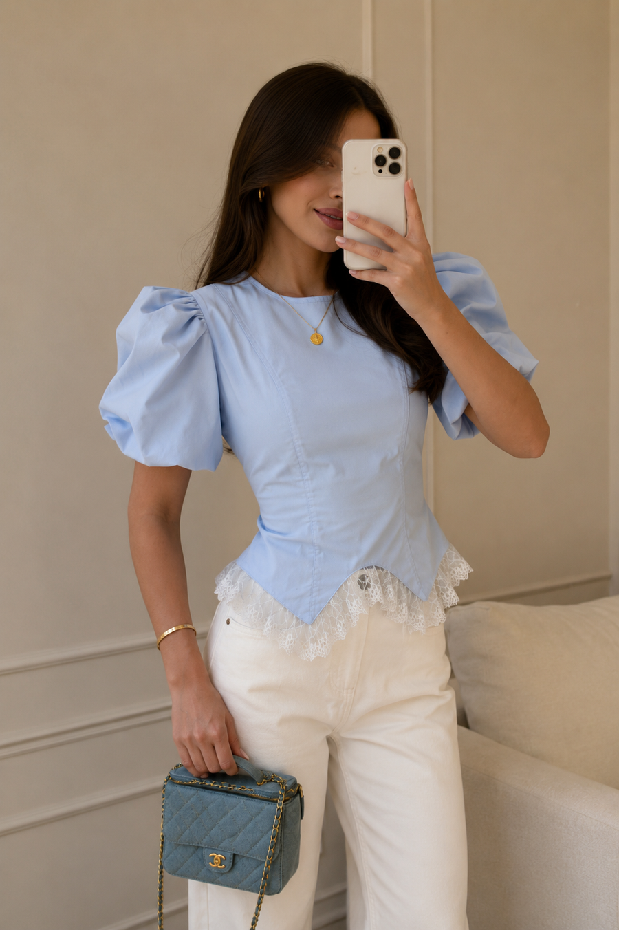 Blusa Positano – Blusa Manga Abullonada Encaje Mujer